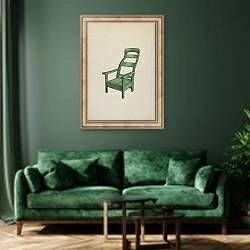 «Wooden Chair» в интерьере зеленой гостиной над диваном