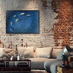 «Goldfish Pool» в интерьере гостиной в стиле лофт с кирпичной стеной
