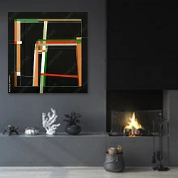 «Абстрактная картина #32 1» в интерьере гостиной в стиле минимализм с камином