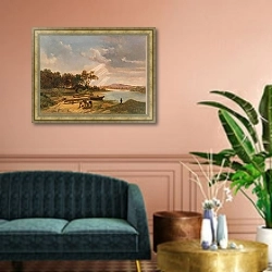 «Boatbuilders on the Riverbank» в интерьере классической гостиной над диваном