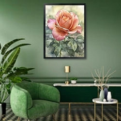 «Inspiration from one look at a tea rose» в интерьере гостиной в зеленых тонах