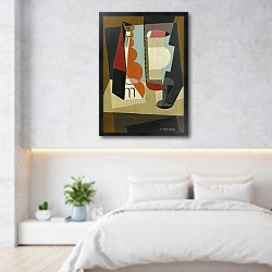 «Кубистическая смерть природы» в интерьере светлой минималистичной спальне над кроватью