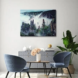 «Скалы Улинъюан (национальный парк Чжанцзяцзе, Китай) провинция Хунань» в интерьере современной гостиной над комодом