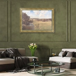 «Весна в Эршире, Шотландия» в интерьере гостиной в оливковых тонах