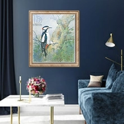 «Great Spotted Woodpecker, from source unknown» в интерьере в классическом стиле в синих тонах