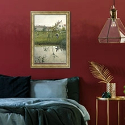 «Старик и детский сад» в интерьере спальни с акцентной стеной