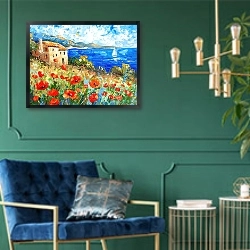 «Fields of happiness surrounding home» в интерьере в классическом стиле с зеленой стеной