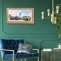 «Эскиз Лондона» в интерьере в классическом стиле с зеленой стеной