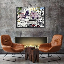 «Винтаж иллюстрация с Хофбургом» в интерьере в стиле лофт с бетонной стеной над камином