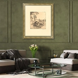 «Brug in Loosduinen» в интерьере гостиной в оливковых тонах