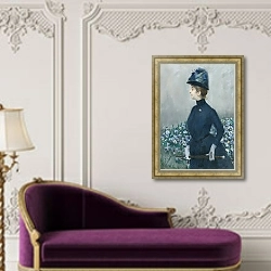 «Женщина с цветами» в интерьере в классическом стиле над банкеткой