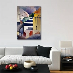 «Abstract composition I» в интерьере гостиной в стиле минимализм в светлых тонах