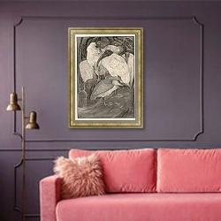 «Пять ибисов и шарлатан» в интерьере гостиной с розовым диваном