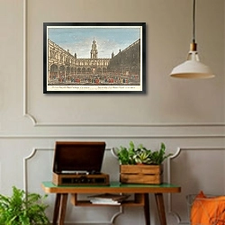 «The Inside View of the Royal Exchange at London» в интерьере комнаты в стиле ретро с проигрывателем виниловых пластинок