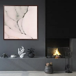«Abstract pink and gray ink art 6» в интерьере гостиной в стиле минимализм с камином