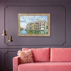 «The Ca' d'Oro, Venice» в интерьере гостиной с розовым диваном
