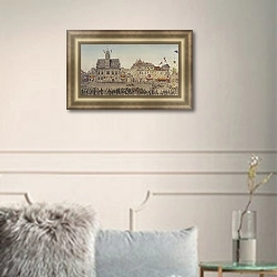 «Кортеж императора на ратушной площади в Компьене» в интерьере гостиной в оливковых тонах