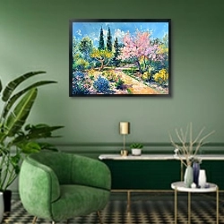 «Gardens of Provence» в интерьере гостиной в зеленых тонах