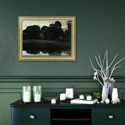 «Парк в Дубое» в интерьере прихожей в зеленых тонах над комодом