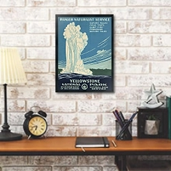 «Йеллоустонский национальный парк, служба рейнджеров-натуралистов» в интерьере кабинета в стиле лофт над столом