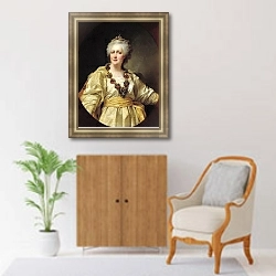 «Портрет императрицы Екатерины II. 1794» в интерьере гостиной в зеленых тонах