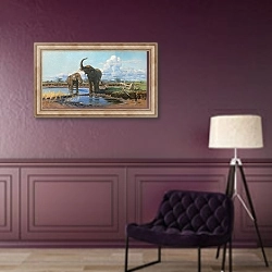 «Elephants at a waterhole» в интерьере в классическом стиле в фиолетовых тонах
