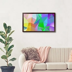 «Полигональная абстракция» в интерьере современной светлой гостиной над диваном