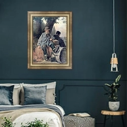 «Парижские тряпичники. 1864» в интерьере классической спальни с темными стенами