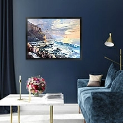 «Morning by the rocky coast» в интерьере в классическом стиле в синих тонах