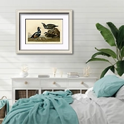 «Harlequin Duck 2» в интерьере спальни в стиле прованс с голубыми деталями