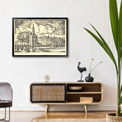 «Gezicht op de Accijnstoren aan de Bierkade.» в интерьере комнаты в стиле ретро над тумбой