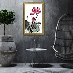 «the lotus symbol of eternity» в интерьере в этническом стиле в серых тонах