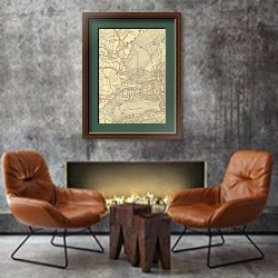 «Maps of Ghent drawn in 1619 by surveyor Jacq. Horenbault Pl.14» в интерьере в стиле лофт с бетонной стеной над камином