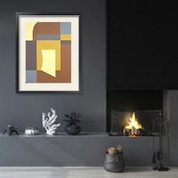 «Geometry. Shades of brown. Palette 3» в интерьере гостиной в стиле минимализм с камином