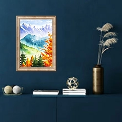 «Осенний горный пейзаж» в интерьере в классическом стиле в синих тонах