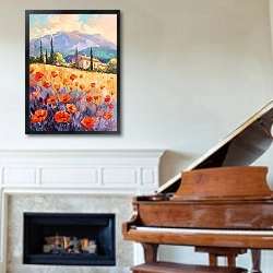 «New day begins in bloom» в интерьере классической гостиной над камином