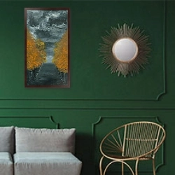 «The Avenue» в интерьере классической гостиной с зеленой стеной над диваном
