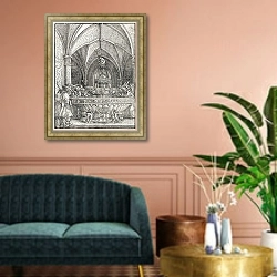 «The Holy Family on the Flight into Egypt at a Fountain» в интерьере классической гостиной над диваном