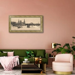 «Carolabrücke» в интерьере современной гостиной с розовой стеной