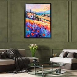 «The poetry of poppies» в интерьере гостиной в оливковых тонах