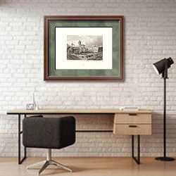 «Вид Лиона, Франция» в интерьере современного кабинета с кирпичными стенами