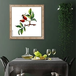 «Веточка собачьей ягоды с 2 ягодами» в интерьере столовой в зеленых тонах