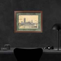 «Houses of Parliament» в интерьере кабинета в черных цветах над столом
