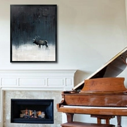 «Elk in the night» в интерьере классической гостиной над камином