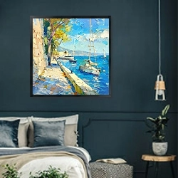 «Antibes at noon» в интерьере классической спальни с темными стенами