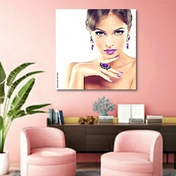 «Модель с фиолетовым макияжем и маникюром» в интерьере салона красоты