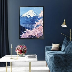 «Sakura and snow mountain» в интерьере в классическом стиле в синих тонах