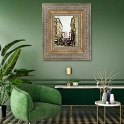 «The Rialto, August 1846» в интерьере гостиной в зеленых тонах