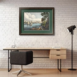 «Blackwells Island, East River. From Eighty Sixth Street, New York» в интерьере современного кабинета с кирпичными стенами