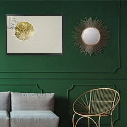 «Silent olive, 2017» в интерьере классической гостиной с зеленой стеной над диваном